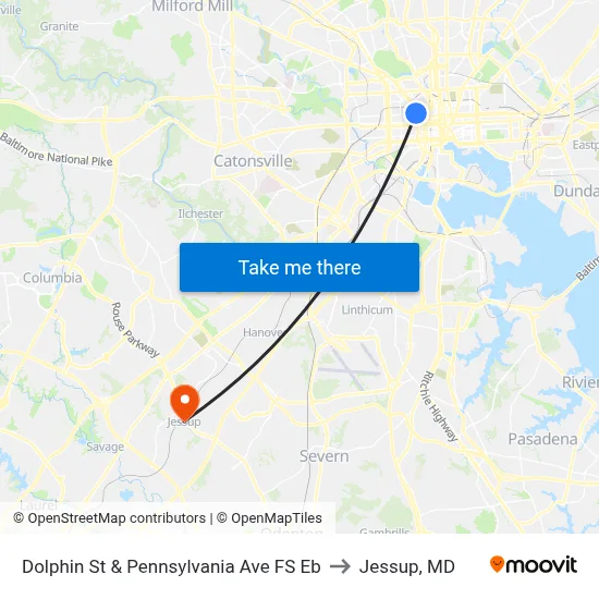 Dolphin St & Pennsylvania Ave FS Eb to Jessup, MD map