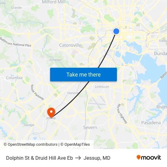 Dolphin St & Druid Hill Ave Eb to Jessup, MD map