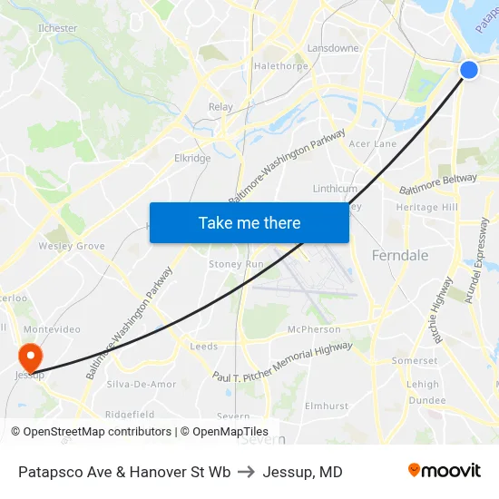 Patapsco Ave & Hanover St Wb to Jessup, MD map
