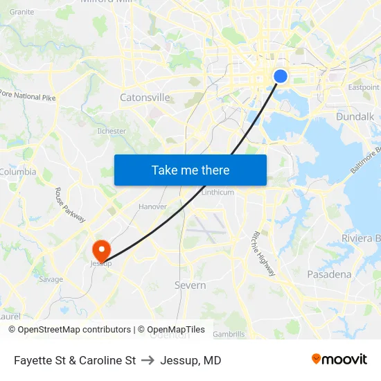 Fayette St & Caroline St to Jessup, MD map