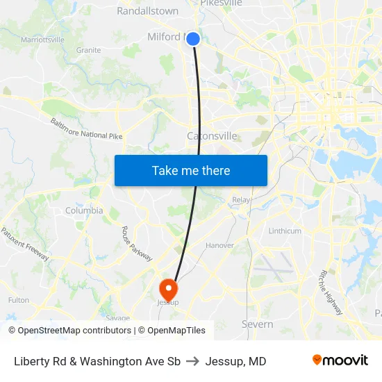 Liberty Rd & Washington Ave Sb to Jessup, MD map