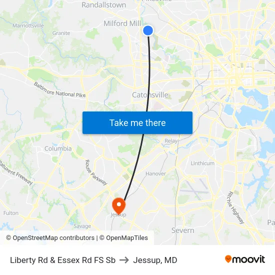Liberty Rd & Essex Rd FS Sb to Jessup, MD map