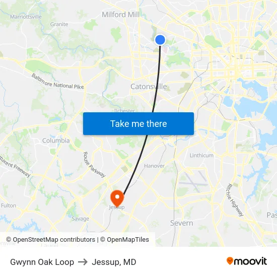 Gwynn Oak Loop to Jessup, MD map