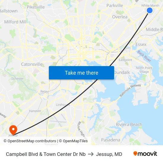 Campbell Blvd & Town Center Dr Nb to Jessup, MD map