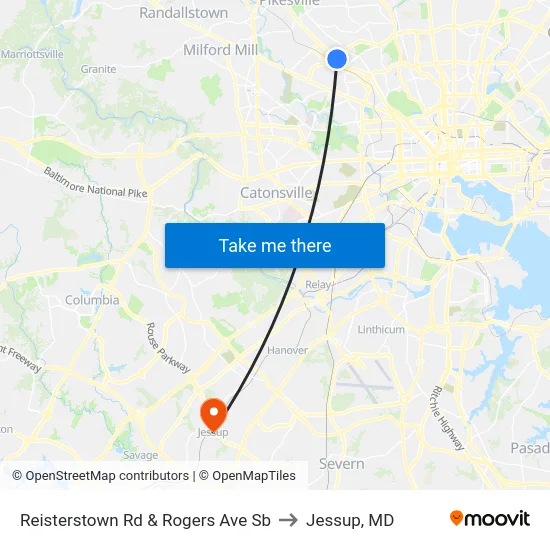 Reisterstown Rd & Rogers Ave Sb to Jessup, MD map