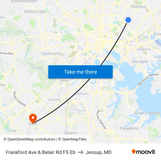 Frankford Ave & Belair Rd FS Eb to Jessup, MD map
