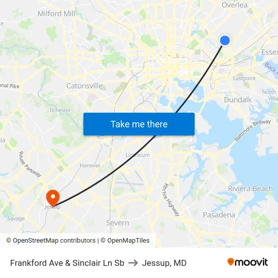 Frankford Ave & Sinclair Ln Sb to Jessup, MD map