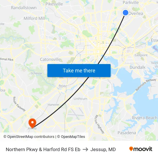 Northern Pkwy & Harford Rd FS Eb to Jessup, MD map