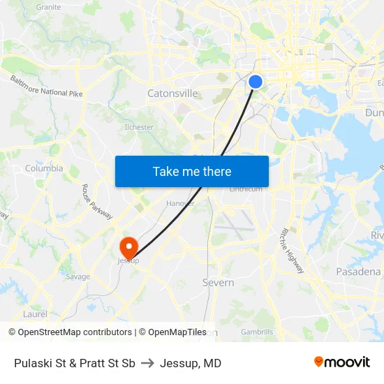 Pulaski St & Pratt St Sb to Jessup, MD map