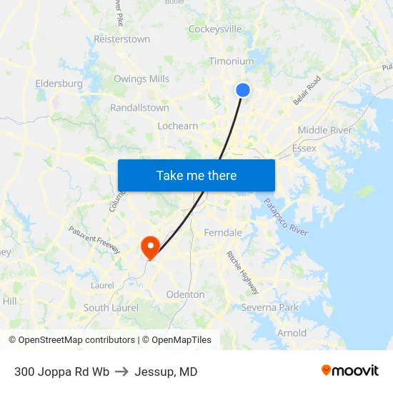 300 Joppa Rd Wb to Jessup, MD map