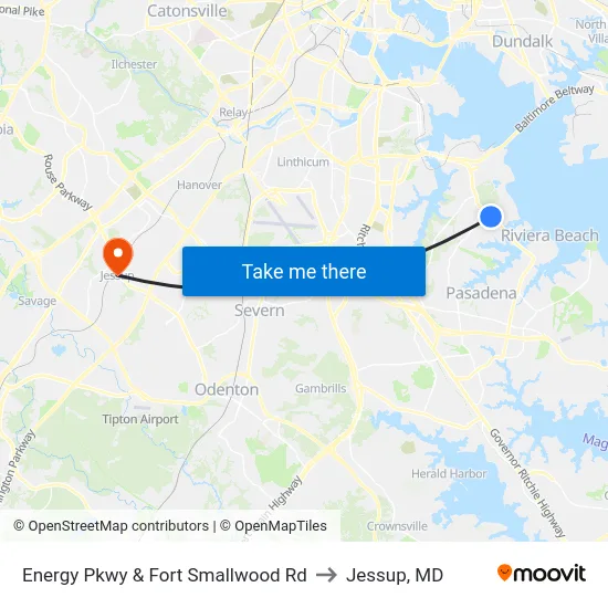 Energy Pkwy & Fort Smallwood Rd to Jessup, MD map