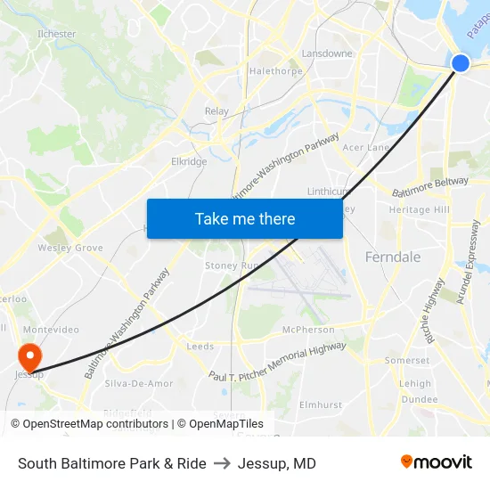 South Baltimore Park & Ride to Jessup, MD map