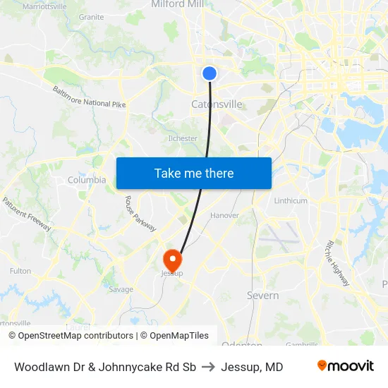 Woodlawn Dr & Johnnycake Rd Sb to Jessup, MD map