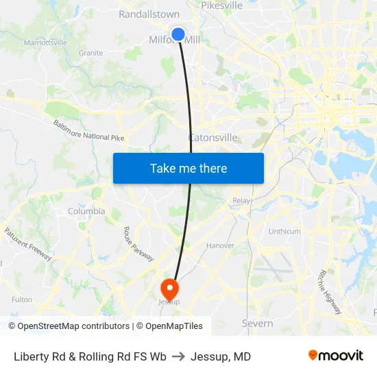Liberty Rd & Rolling Rd FS Wb to Jessup, MD map