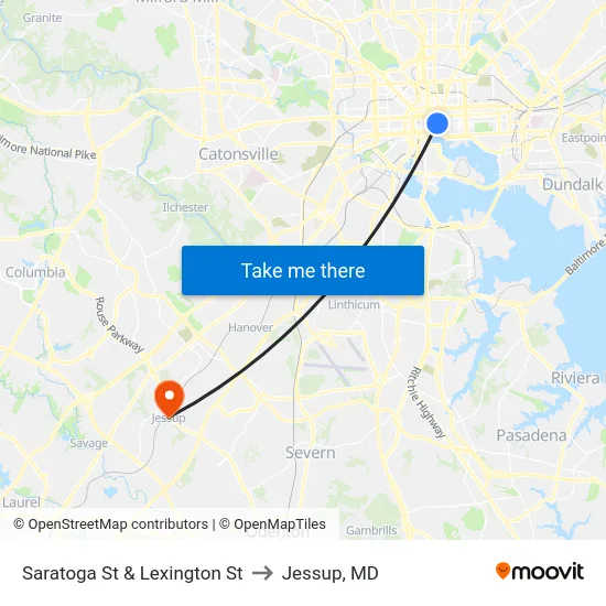Saratoga St & Lexington St to Jessup, MD map
