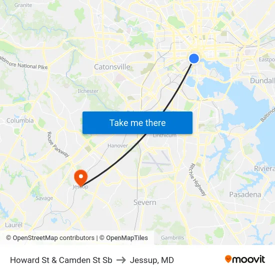 Howard St & Camden St Sb to Jessup, MD map