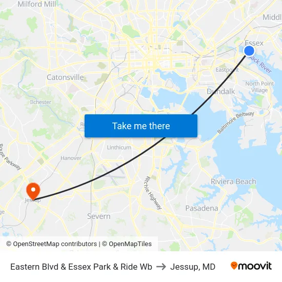Eastern Blvd & Essex Park & Ride Wb to Jessup, MD map