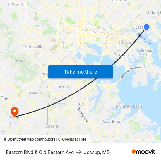 Eastern Blvd & Old Eastern Ave to Jessup, MD map