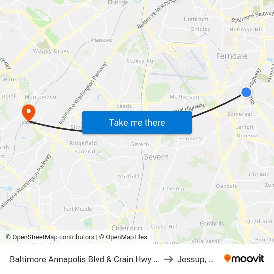 Baltimore Annapolis Blvd & Crain Hwy Eb to Jessup, MD map