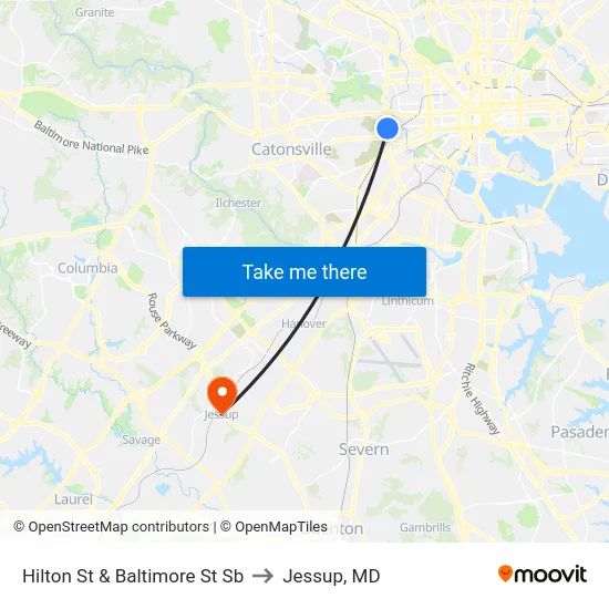 Hilton St & Baltimore St Sb to Jessup, MD map
