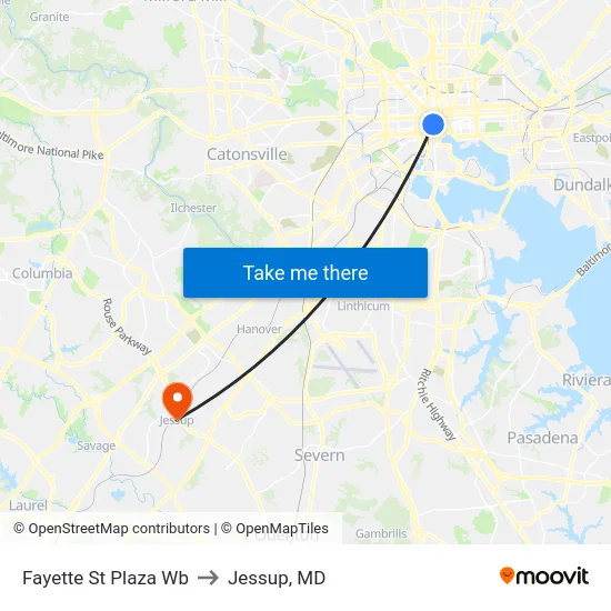 Fayette St Plaza Wb to Jessup, MD map