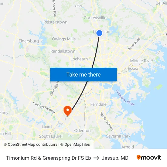 Timonium Rd & Greenspring Dr FS Eb to Jessup, MD map