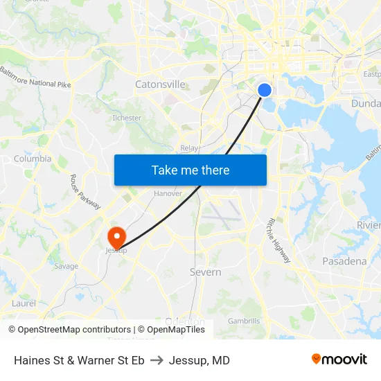 Haines St & Warner St Eb to Jessup, MD map