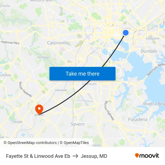 Fayette St & Linwood Ave Eb to Jessup, MD map