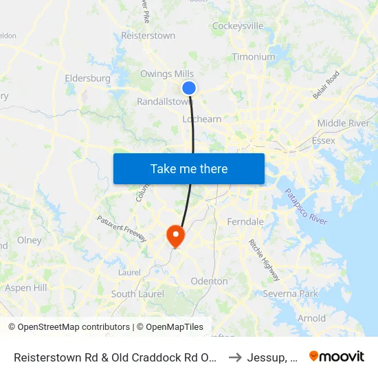 Reisterstown Rd & Old Craddock Rd Opp Sb to Jessup, MD map