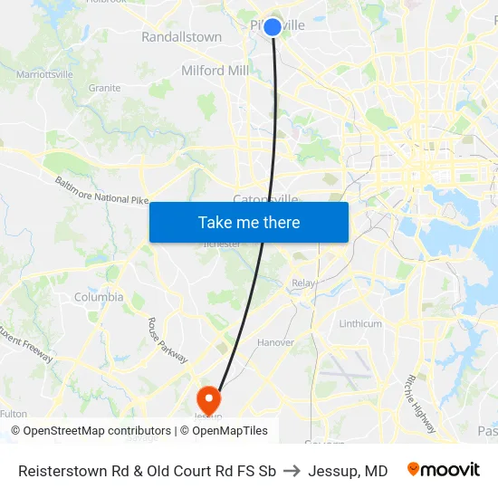 Reisterstown Rd & Old Court Rd FS Sb to Jessup, MD map