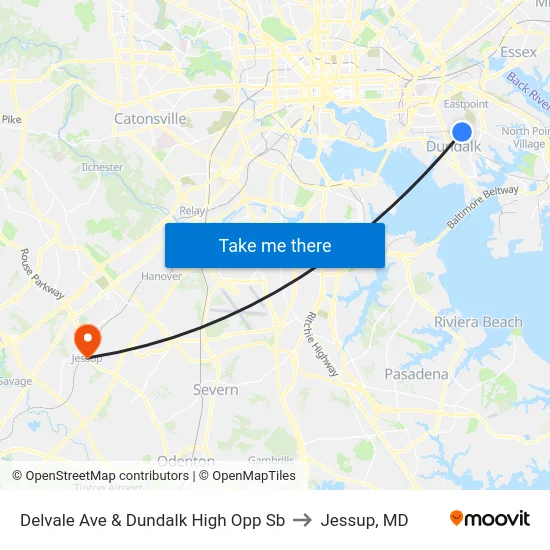 Delvale Ave & Dundalk High Opp Sb to Jessup, MD map