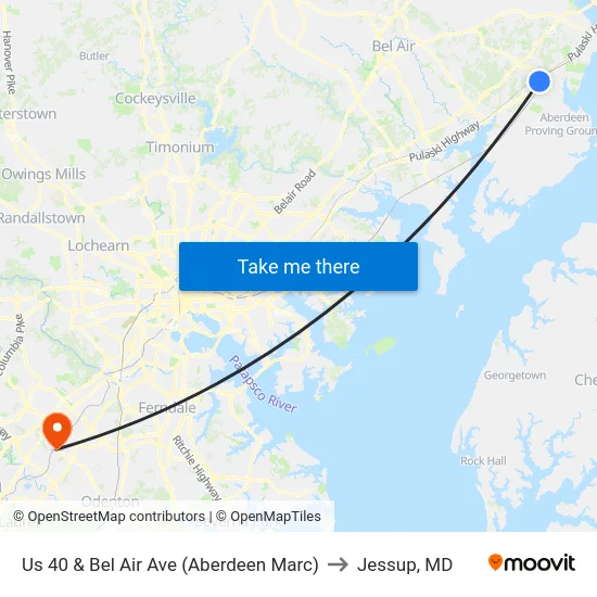 Us 40 & Bel Air Ave (Aberdeen Marc) to Jessup, MD map