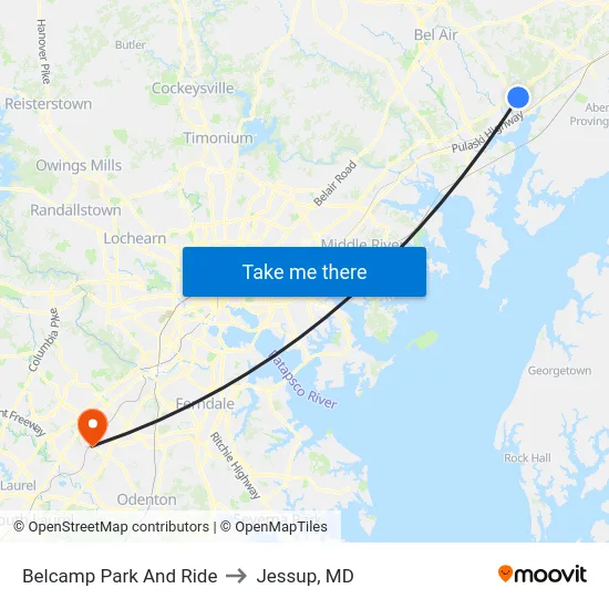 Belcamp Park And Ride to Jessup, MD map