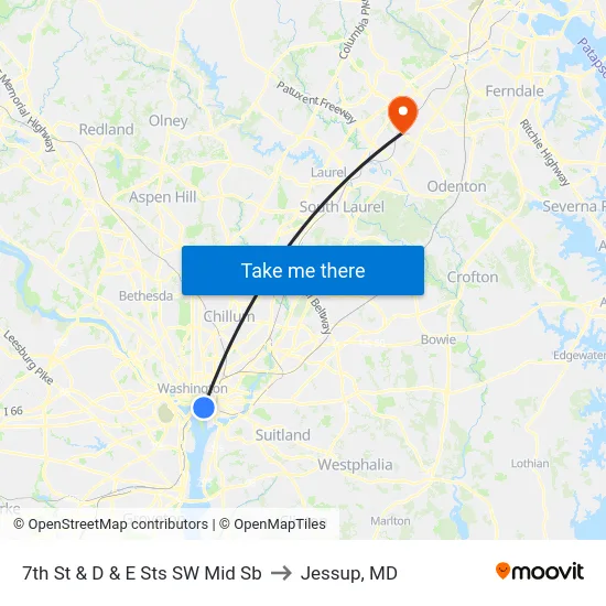 7th St & D & E Sts SW Mid Sb to Jessup, MD map