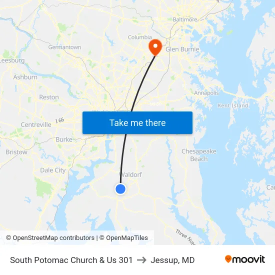 South Potomac Church & Us 301 to Jessup, MD map