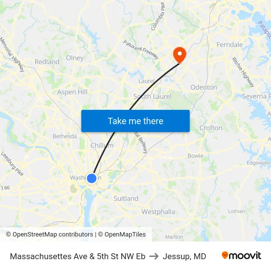 Massachusettes Ave & 5th St NW Eb to Jessup, MD map