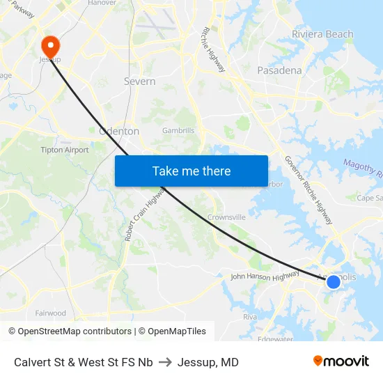 Calvert St & West St FS Nb to Jessup, MD map