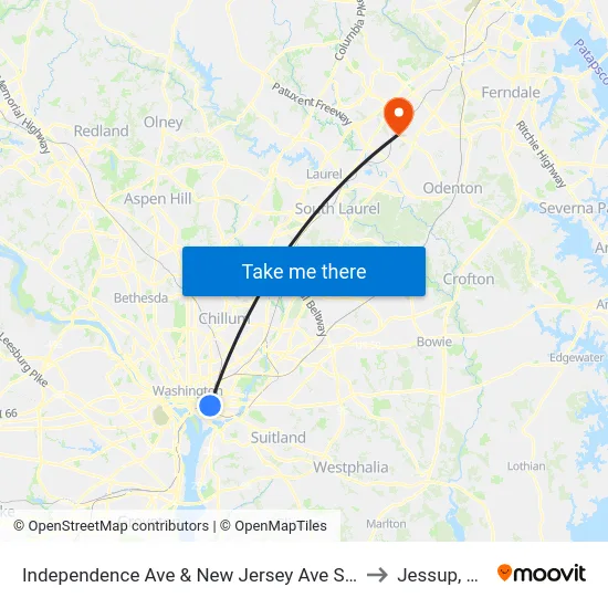 Independence Ave & New Jersey Ave SE Eb to Jessup, MD map