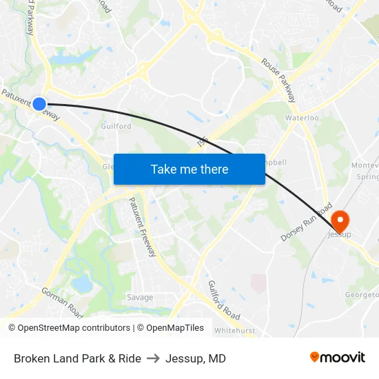 Broken Land Park & Ride to Jessup, MD map