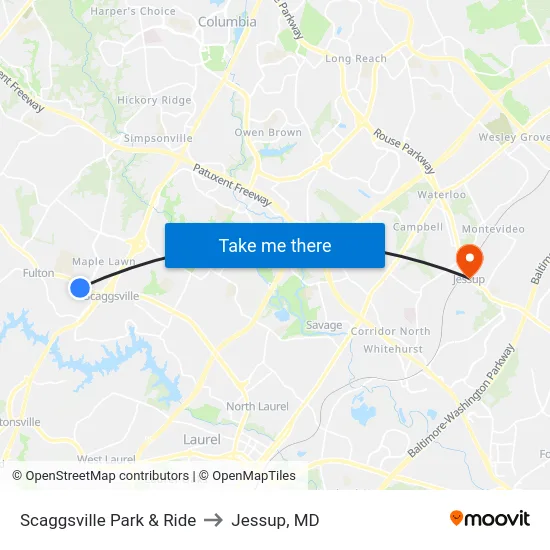 Scaggsville Park & Ride to Jessup, MD map