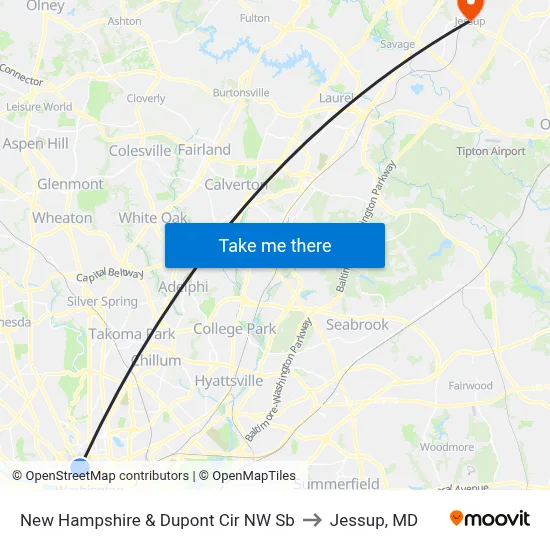 New Hampshire & Dupont Cir NW Sb to Jessup, MD map
