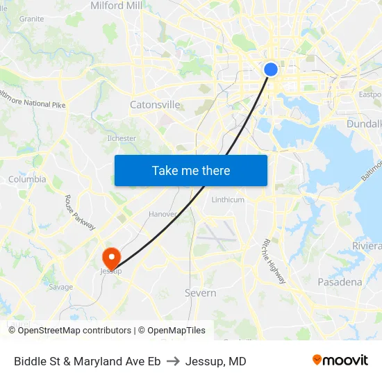 Biddle St & Maryland Ave Eb to Jessup, MD map