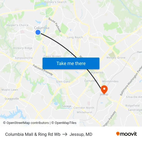Columbia Mall & Ring Rd Wb to Jessup, MD map