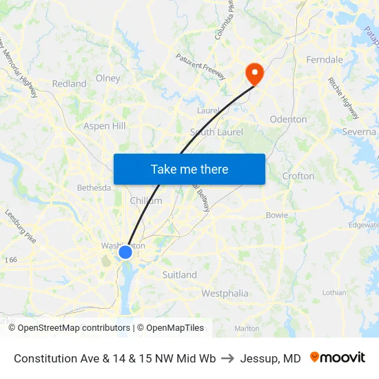 Constitution Ave & 14 & 15 NW Mid Wb to Jessup, MD map