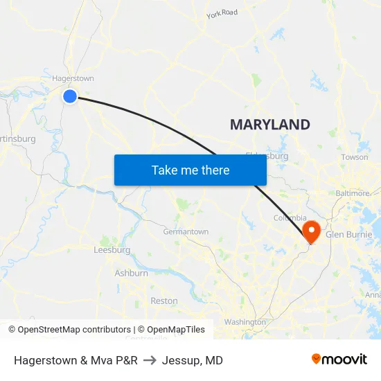 Hagerstown & Mva P&R to Jessup, MD map