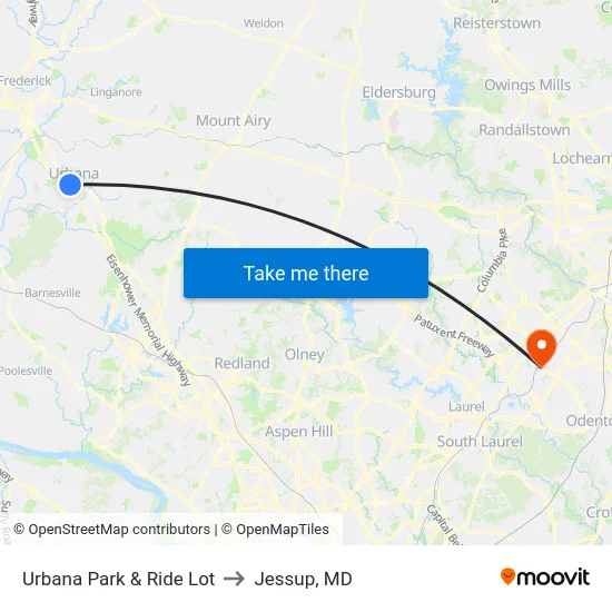 Urbana Park & Ride Lot to Jessup, MD map