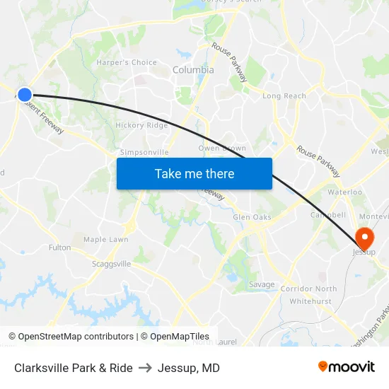 Clarksville Park & Ride to Jessup, MD map