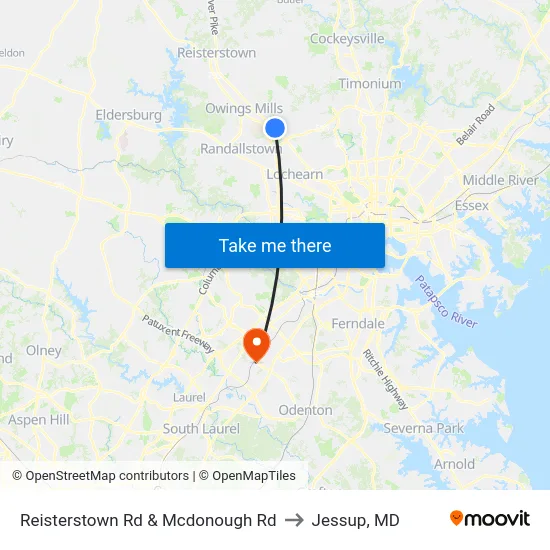 Reisterstown Rd & Mcdonough Rd to Jessup, MD map
