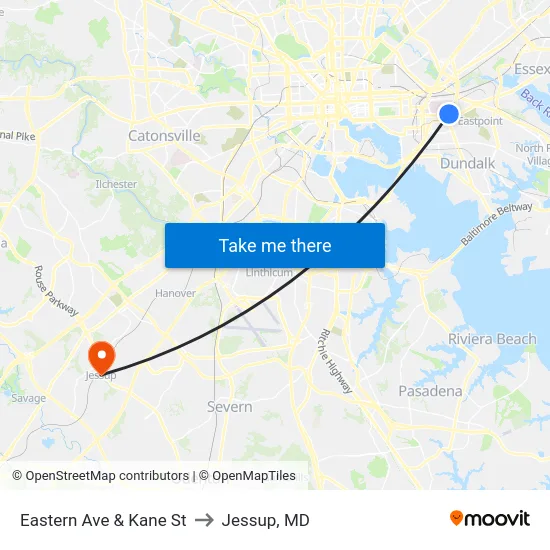 Eastern Ave & Kane St to Jessup, MD map