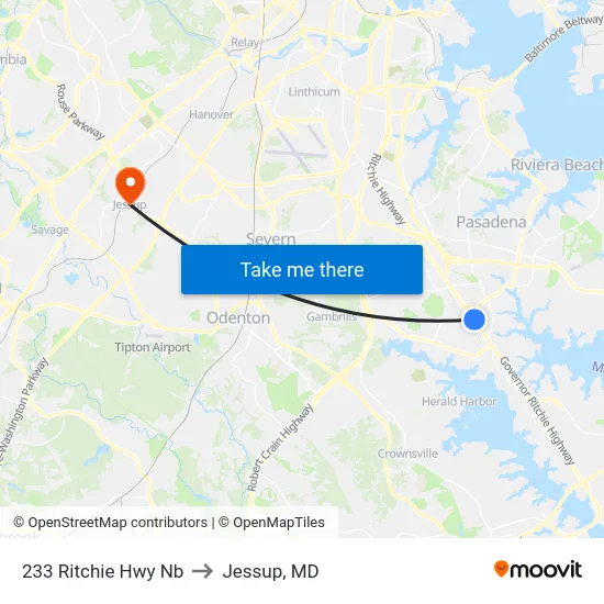 233 Ritchie Hwy Nb to Jessup, MD map